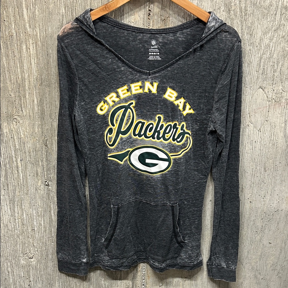 NFL Teens Apparel Green Bay Packers Charcoal Long Sleeve Hoodie With Pouch M 7/9
